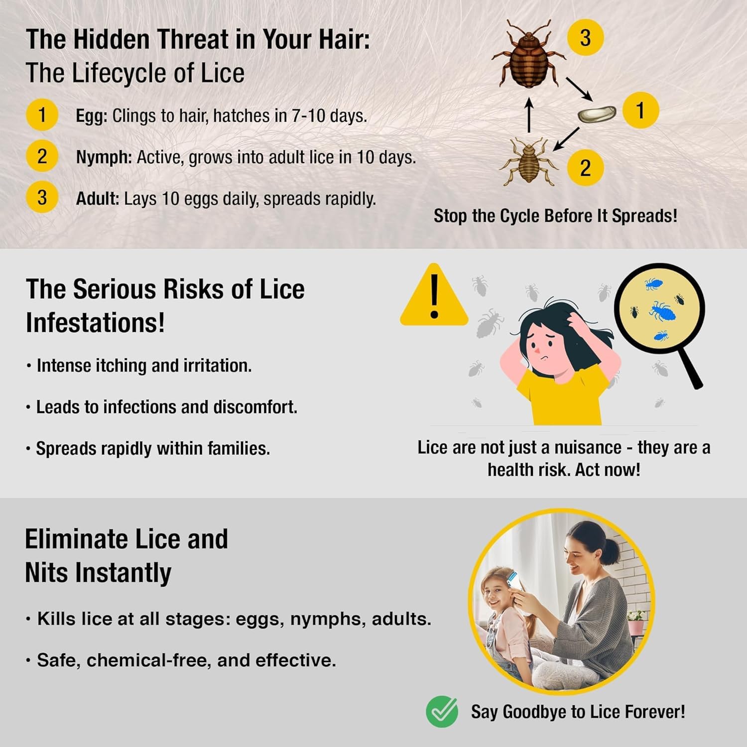 Chemical-Free Lice Removal Comb With Steel Comb (Allow to open)