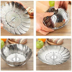Stainless Steel Folding Steamer Basket Set Food Basket Mesh Vegetable Cooker Steamer