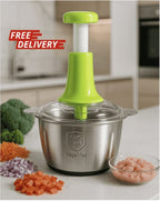 2L Stainless Steel Manual Food Chopper – Hand Push, 4-Blade Cutter